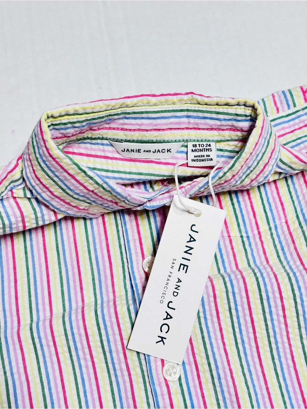 NEW Janie and Jack Rainbow Striped Seersucker Shirt & Shorts Outfit Set Toddler